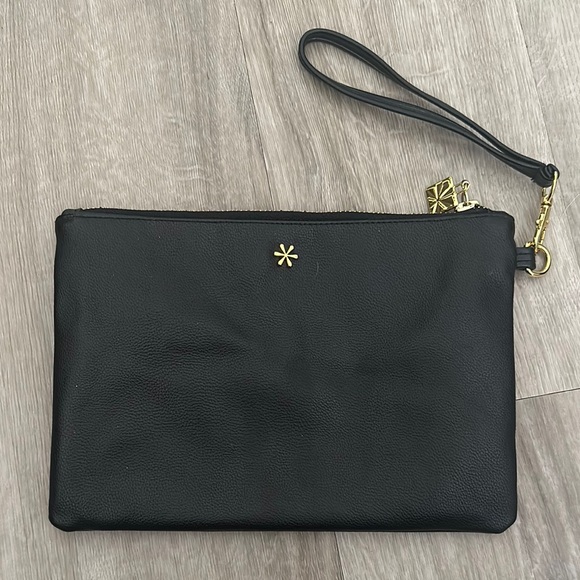 Black Wristlet Clutch with Gold Accents - Picture 1 of 4